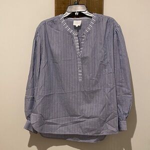 Sundays Blue Striped Casual Button-Down Top